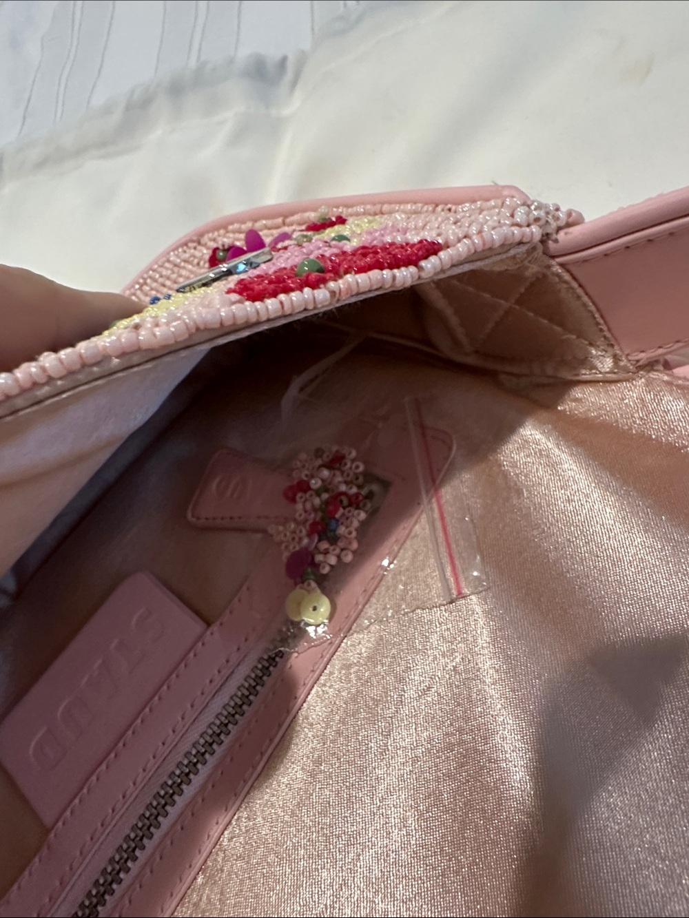 STAUD Tommy Pink Beaded Floral Shoulder Bag - Picture 4 of 9